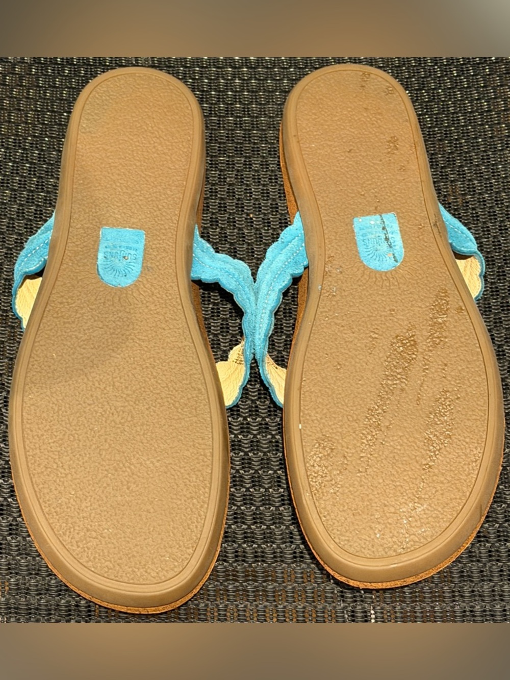 Bass Sunjuns Flip Flops Suede Brown Turquoise Size 11 - Picture 5 of 6
